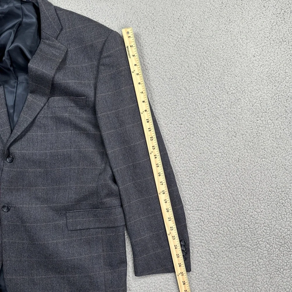 Botany 500 Allan Blazer Men 46L Blue‎ Windowpane Plaid Lambswool Sport Coat